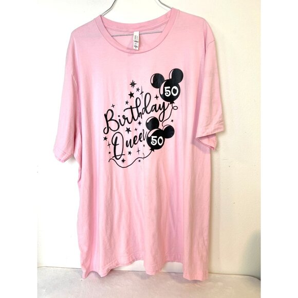 Bella Canvas Tops - Disney Disneyland 50th Birthday Queen Pink T-shirt 3X Mickey Balloons Celebrate